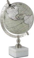 Deco 79 Silver Iron World Decorative Globe with Marble Base White 11" x 7" - New