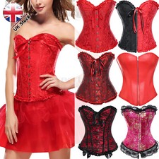 Size 6-24 Women's Overbust Boned Red Corset Top Burlesque Basque Lace Up Costume
