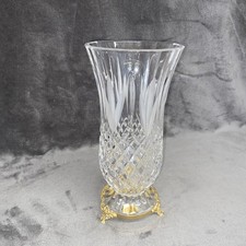 Crystal Vase By Killarney Crystal Hand Cut  24 Carrot Gold Footed Base 27 cm 