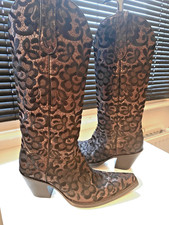 Corral Snip Toe Brown Real Leather Floral Lace Embroidered High Cowboy Boots