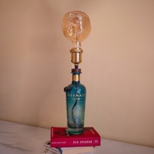 Mermaid Gin Bottle Lamp (Blue) - Upcycled Desk Table Lamp, Craft Gift