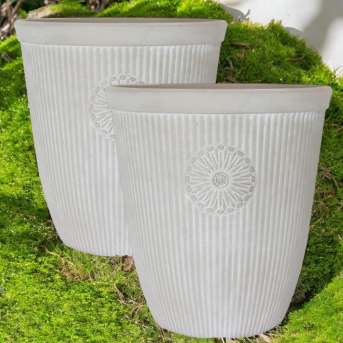 Tall white ribbed planter - ribbed, 33l