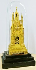 Rare Antique French Empire Automaton Strike Bronze Cathedral Clock In Glass Dome