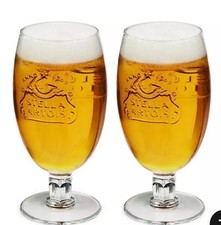 2x Stella Artois One Pint 20oz Beer Goblet Glass Embossed & Nucleated CE M10