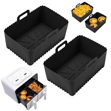 2x Silicone Pot Air Fryer Dual Basket Liners Baking Pan Rectangle For Ninja 9.5L