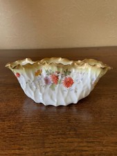 Antique Moore Brothers Basket Shaped Vase with Floral Pattern and Guilded Edge