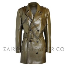 Olive Green Leather Coat