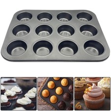 12 Cupcake Muffin Tray Tin Non Stick Carbon Steel Baking Pan Yorkshire Pudding