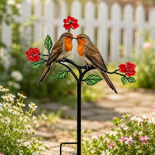 Metal robin garden stake decor - stake,