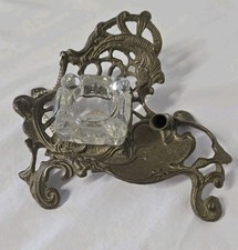 Vintage Brass Desktop Inkwell