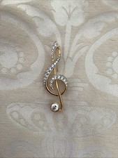 NEW SWAROVSKI  GOLD PLATED + SWAROVSKI CRYSTALS Treble Clef Brooch Perfect Gift 