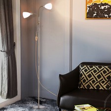 Standard Floor Lamp Vintage Copper Uplighter Double Head Light LED Bulb Lighting