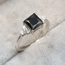 2Ct Princess Cut Black Diamond Engagement Ring 14K White Gold Finish Size J-T