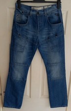 CROSSHATCH LOPES MENS BLUE CARGO JEANS 32R MULTI POCKET