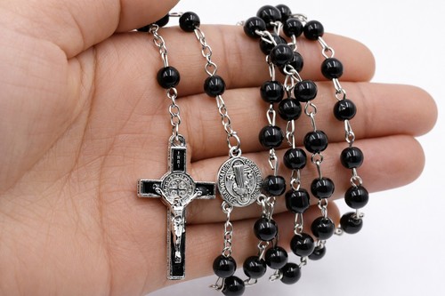Black rosary beads religious - black,