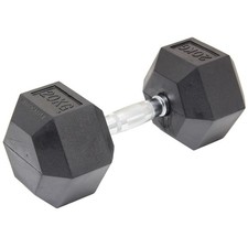 1 x 20kg Hex Dumbbell Free Weight Lifting Training Black Rubber Gym Dumbell #180
