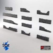 Straight Stone Walls 28/20/15/10 Scatter Terrain Tabletop Gaming DnD WW2 3DPrint