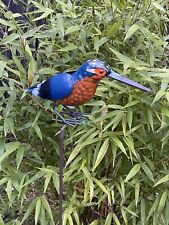 METAL KINGFISHER ON STAKE BIRD GARDEN ORNAMENT SCULPTURE POND DECORATION GIFT