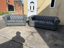 GREY LEATHER CHESTERFIELD