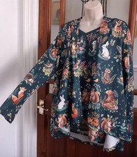 Vtg Look Chaos Monkey T Shirt & Lagenlook Cardigan Twin Set Size XL Cottage Core