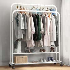 Heavy Duty Double Rods Clothes Hanging Rack Moveable Clothes Rail Stable Base