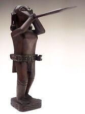Hand Carved African Hunter + Blowpipe, Figurine Carving Tribal Dark Wood 12"