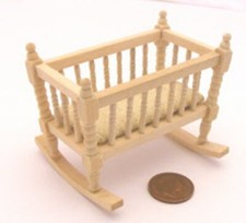 Dolls House Natural Finish Wooden Rocking Cot Cradle 1:12 Scale BEF024 tumdee