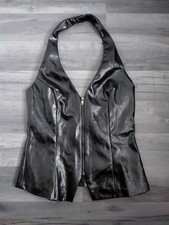 Bershka Women's Leather Effect Halter Top With Zip Size S