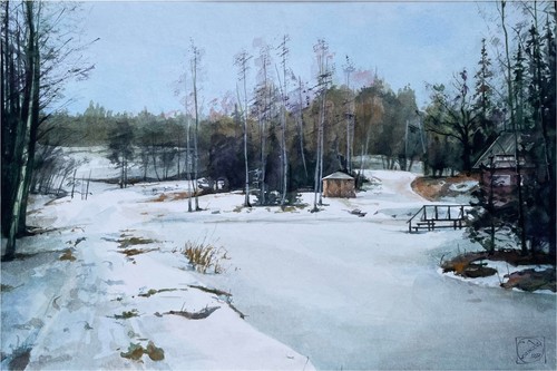 Original watercolor birch - original,