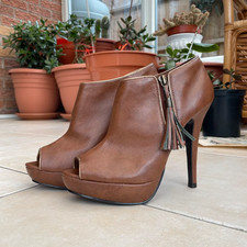 Brown Peep Toe Ankle Boots