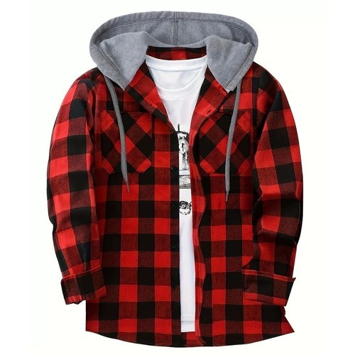 Mens shirt plaid hooded - mens,