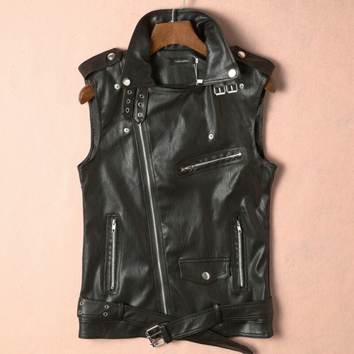 Men faux leather vest moto - faux,