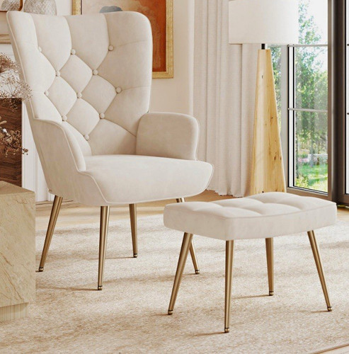 Cream wingback chair ottoman - &,