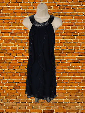 BNWT WOMENS DEBUT UK 14 NAVY BEADED HALTER RUFFLE SHIFT DRESS SHORT KNEE RRP £99
