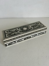 Vintage Wooden Box Jewellery Gift Box Painted Black & White Pattern “R” Initial