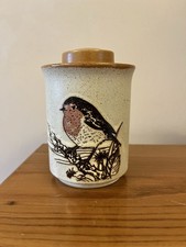 Ashdale Pottery Lidded Canister. Stoneware. Robin Design