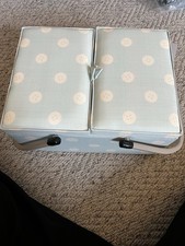 Light Blue Button Style Sewing Box Large Double Sided With Inner Try Brand New