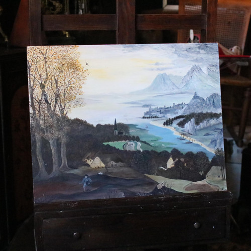 Vintage naive landscape - naive, oil