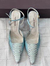 Kurt Geiger Turquoise/Gold Snake Print Kitten Heels. Size UK 5