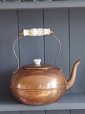 Copper & Brass Kettle Ceramic Handle Farmhouse Kitchen M&S Harvest Pattern