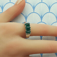 Natural Green Columbian Emerald and Topaz 925 Sterling Silver Ring with Box