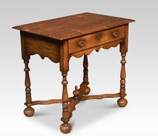 17th Century Style Oak Side Table | Engraved Brass Handles, Turned Baluster Supp