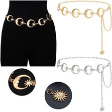 Gold/Silver Women's Waist Chain Metal Carved Chain Belt Retro Waist Chain
