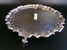 Silver Plated Serving Tray Salver. Ball Feet. Antique. Quality. Round 12"