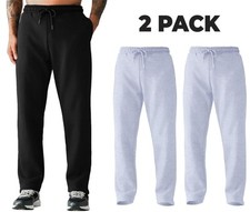 Pack of 2 Tracksuit Jogging Bottoms for Mens Workout Fleece Trousers Open Hem