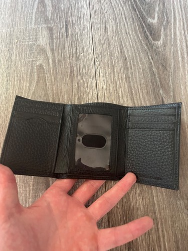 Mens black leather tri fold - mens,