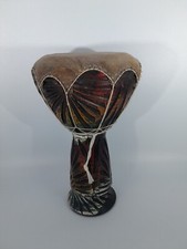 Vintage African Terracotta Hand Painted Animal Skin Drum 