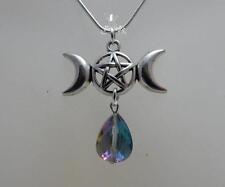 Mystic Crystal Triple Moon and Pentagram necklace wiccan pagan jewellery gift