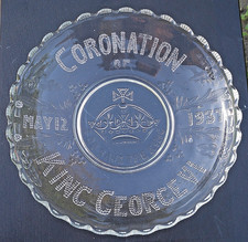 King George VI May 1937 Coronation Original Clear Pressed Glass Dish Plate Bowl