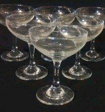 VINTAGE MID CENTURY ROUND STEMMED CHAMPAGNE COUPE GLASSES X 6 (23(b)